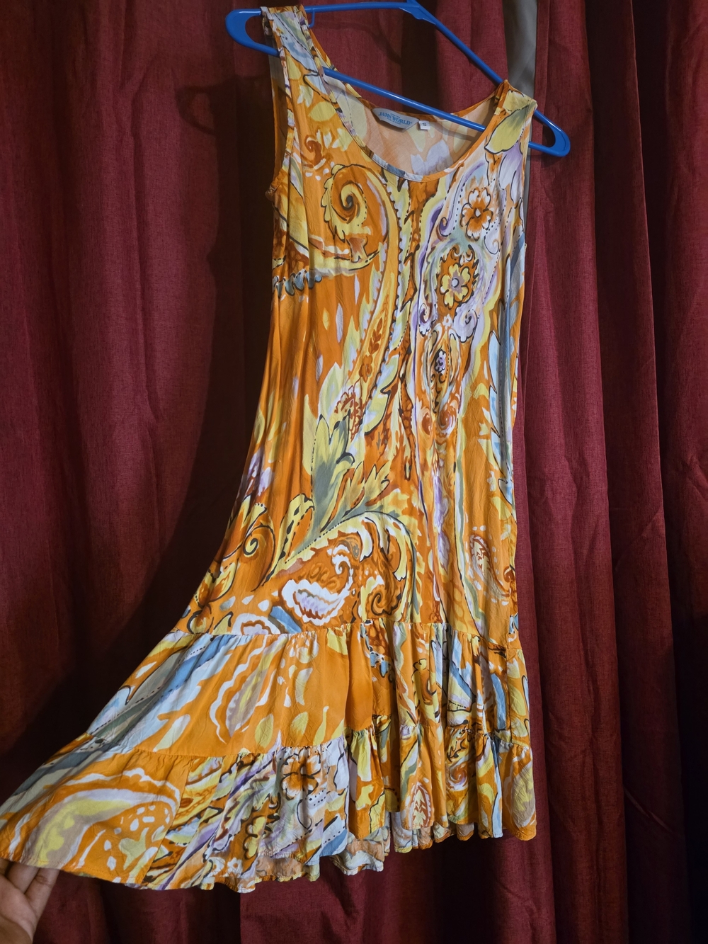 Vintage Jams World Orange Paisley Ruffle Hem Dress